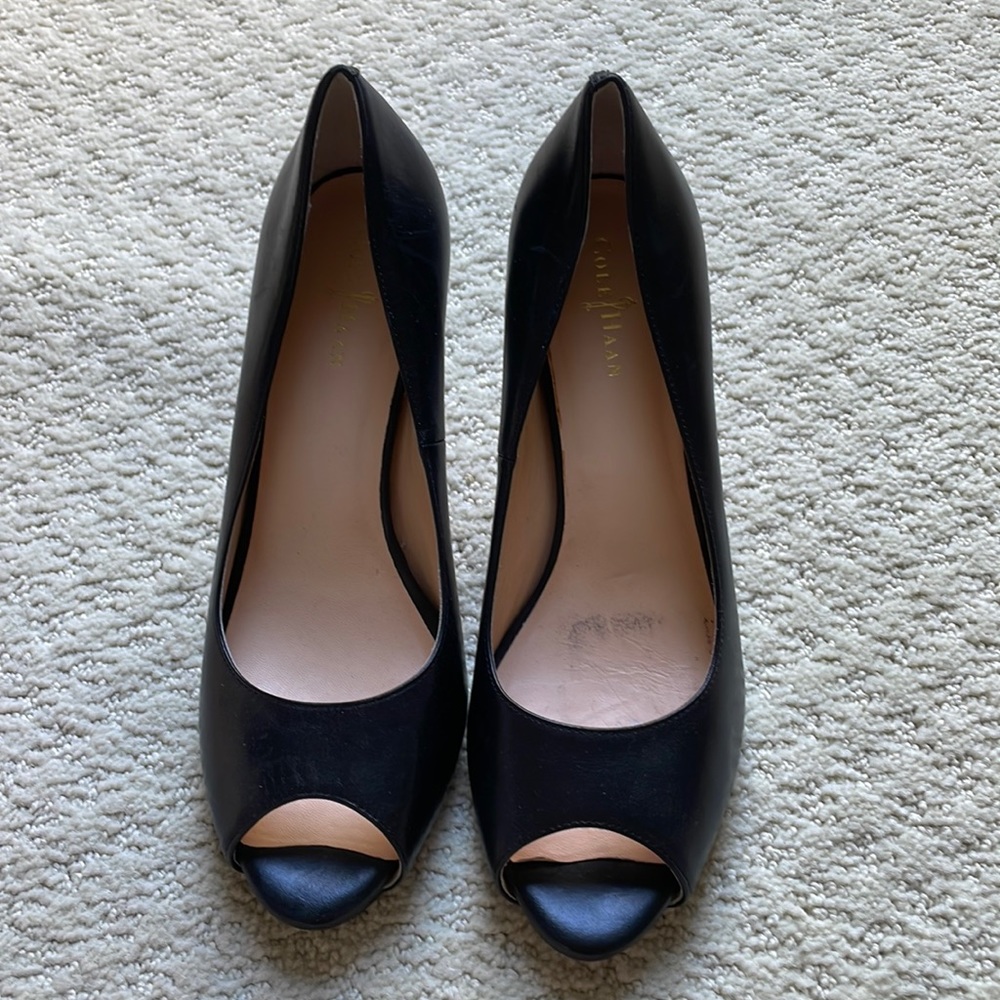 Gently used (wore 2x) Cole Haan Sz 6.5. Peep Toe 3” heel pump. Minor scratches